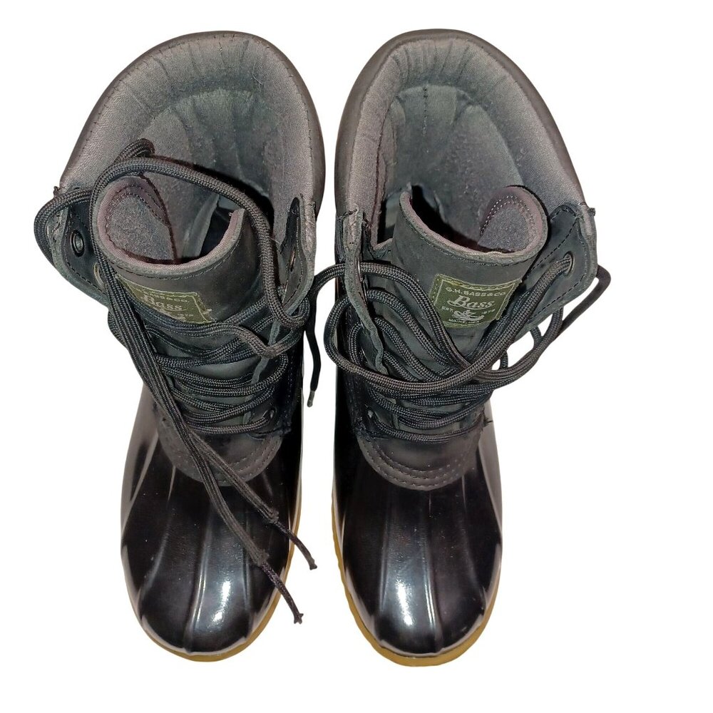 Bass Duck Boots Mud Rain Shoes Harlequin Black Leather Waterproof Womens Size 8 - Picture 8 of 13